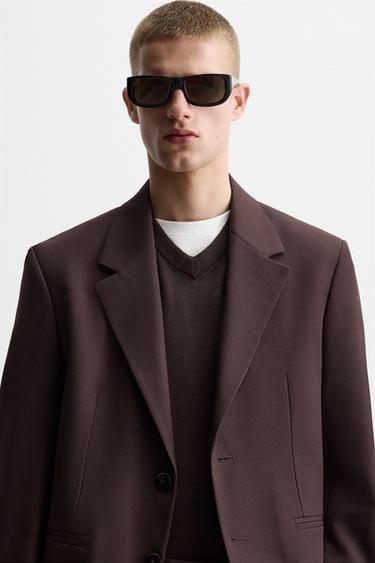 REGULAR FIT SUIT BLAZER - Burgundy by Zara - Image 4