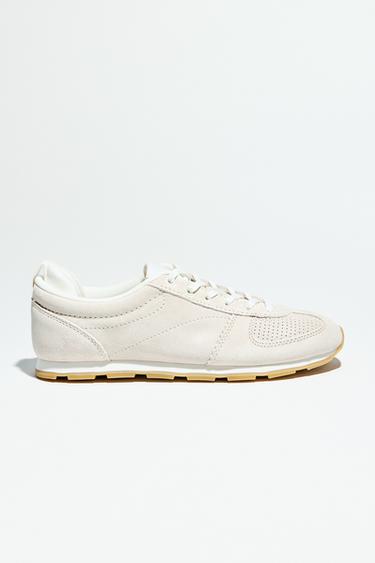 SPLIT SUEDE RUNNING TRAINERS - Ecru White by Zara