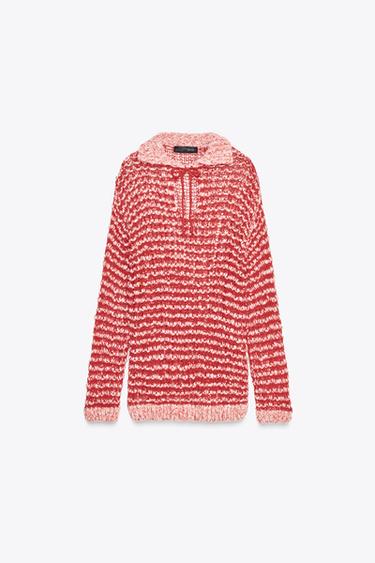 PULL EN MAILLE COL POLO AVEC LAINE - Rouge de Zara - Image 4