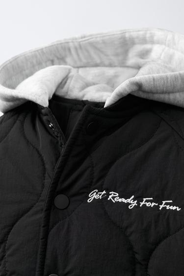 WATER-REPELLENT HOODED QUILTED BOMBER JACKET - Black by Zara - Image 4