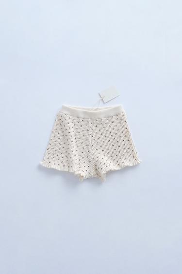 ZARA TIMELESS - FLORAL WAFFLE KNIT BERMUDA SHORTS - Ecru by Zara - Image 0