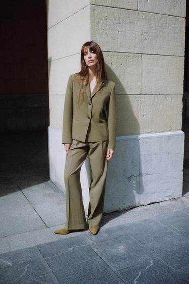 DARTED STRAIGHT-LEG TROUSERS - Light khaki by Zara