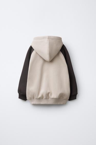 COLOUR BLOCK SLOGAN HOODIE - Sand by Zara