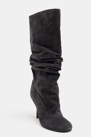 BOTTES EN CUIR FRONCÉES - Gris de Zara - Image 4