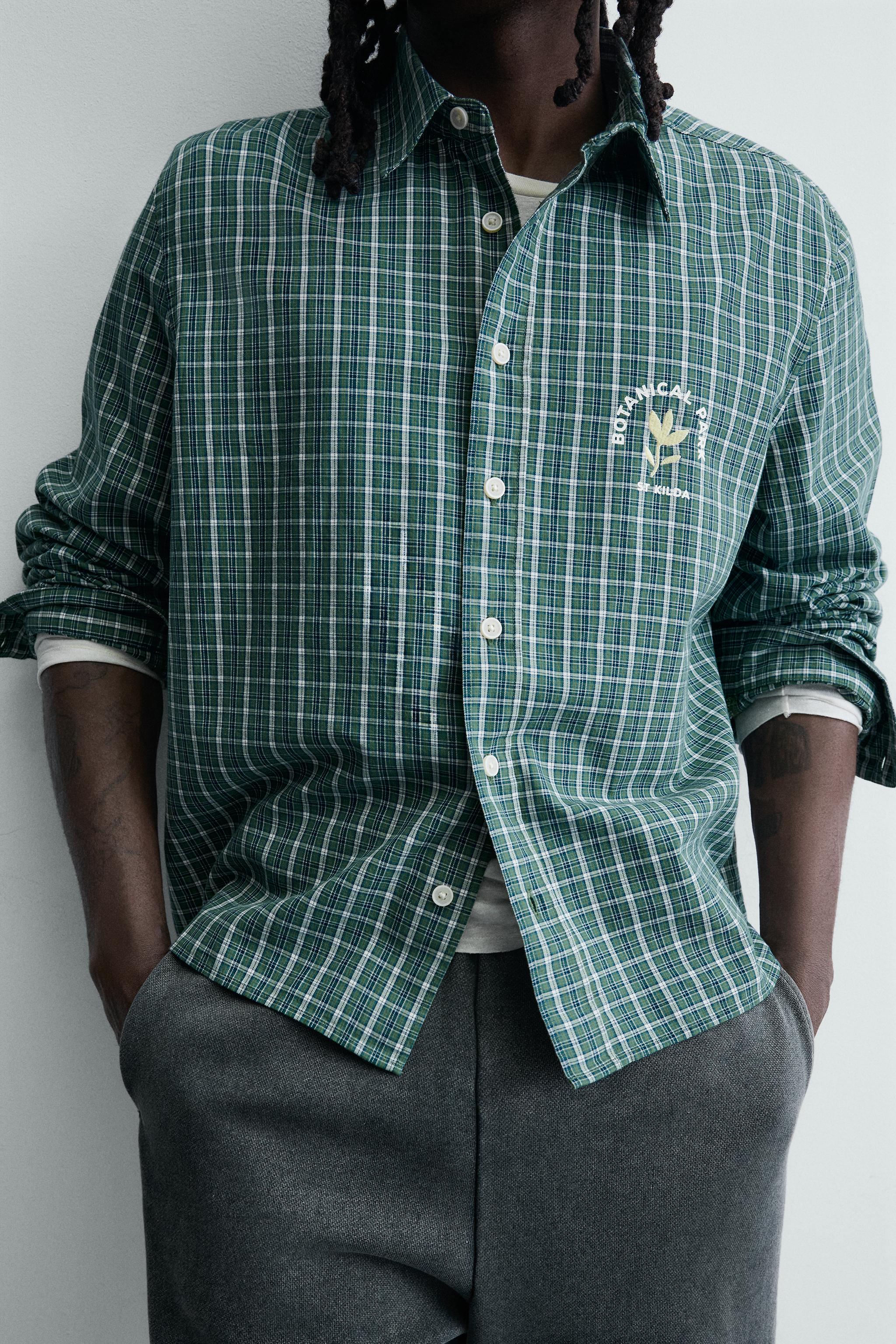 PLAID EMBROIDERED CROPPED SHIRT