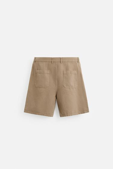 WASHED COTTON-LINEN BERMUDA SHORTS - Beige by Zara - Image 6