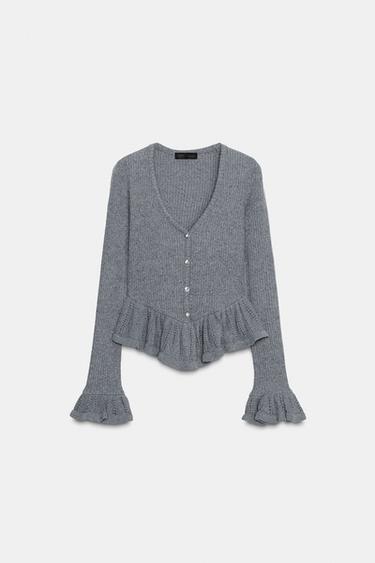 SOFT CARDIGAN WITH RUFFLE TRIMS - Grey marl by Zara