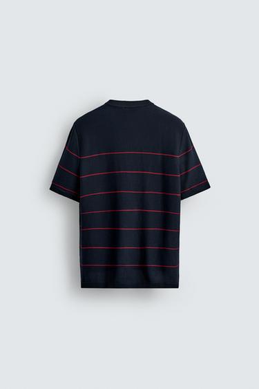 STRIPED JACQUARD KNIT T-SHIRT - Red Stripe by Zara - Image 6