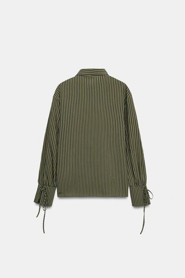 STRIPED SHIRT WITH BOWS - Dark khaki by Zara - Image 8