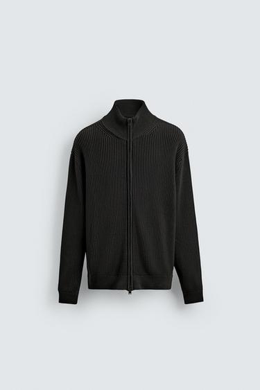 PURL KNIT CARDIGAN WITH ZIP - Khaki by Zara