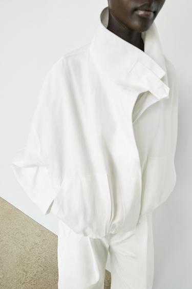 Zara 100% Cotton Bomber Jacket - White