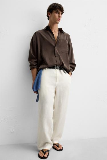 100% LINEN TROUSERS - White by Zara - Image 4