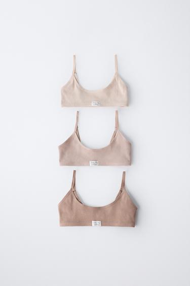 Zara AGES 9-14/ THREE-PACK OF LABEL BRALETTES - taupe brown