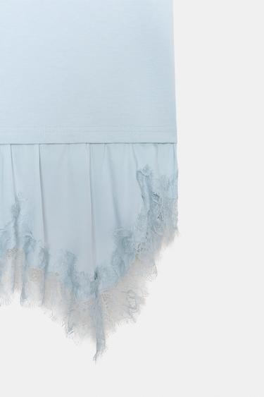 T-SHIRT EN MATIÈRES VARIÉES DENTELLE - Bleu pastel de Zara - Image 6