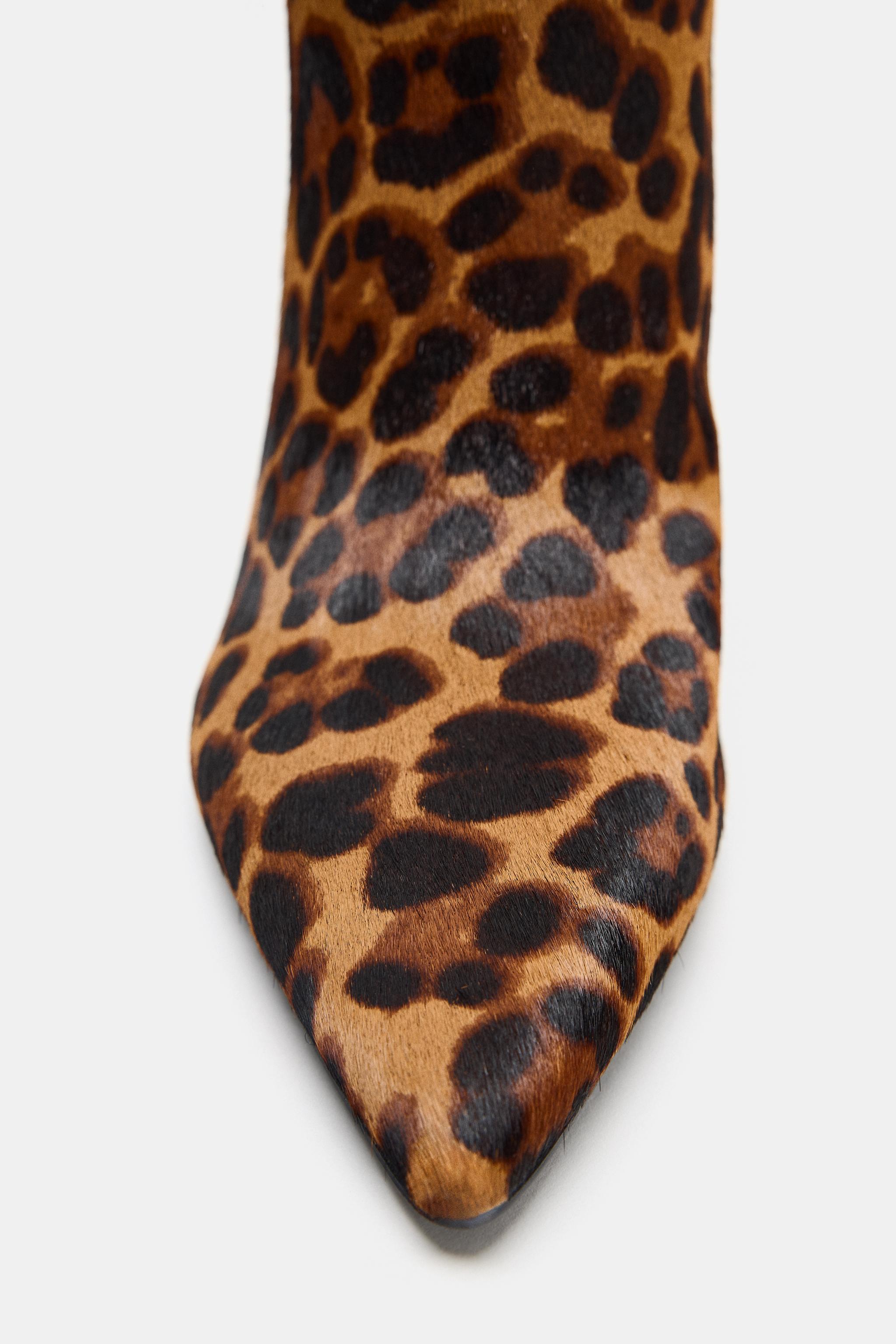 ANIMAL PRINT LEATHER BOOTS WITH FUR Leopard ZARA United States