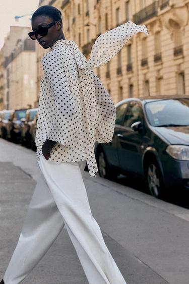 POLKA DOT BLOUSE WITH BOW - Ecru / Black by Zara