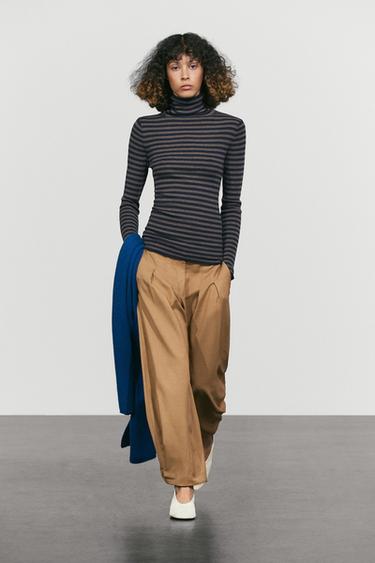 Zara Striped turtleneck knit sweater - Navy blue - Image 0