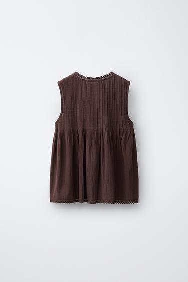 LACE PINTUCK BLOUSE - Dark brown by Zara - Image 1