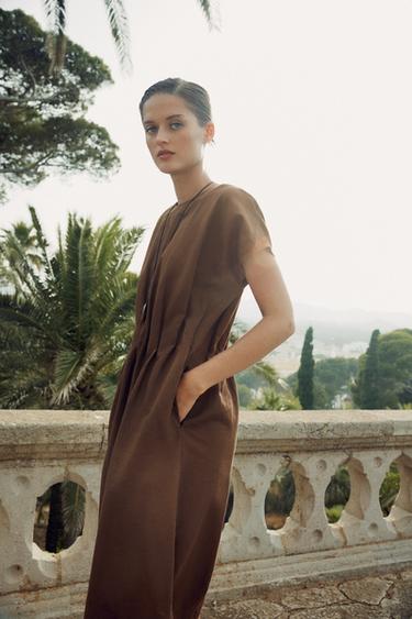 ZW COLLECTION PLEATED MIDI DRESS - Brown by Zara