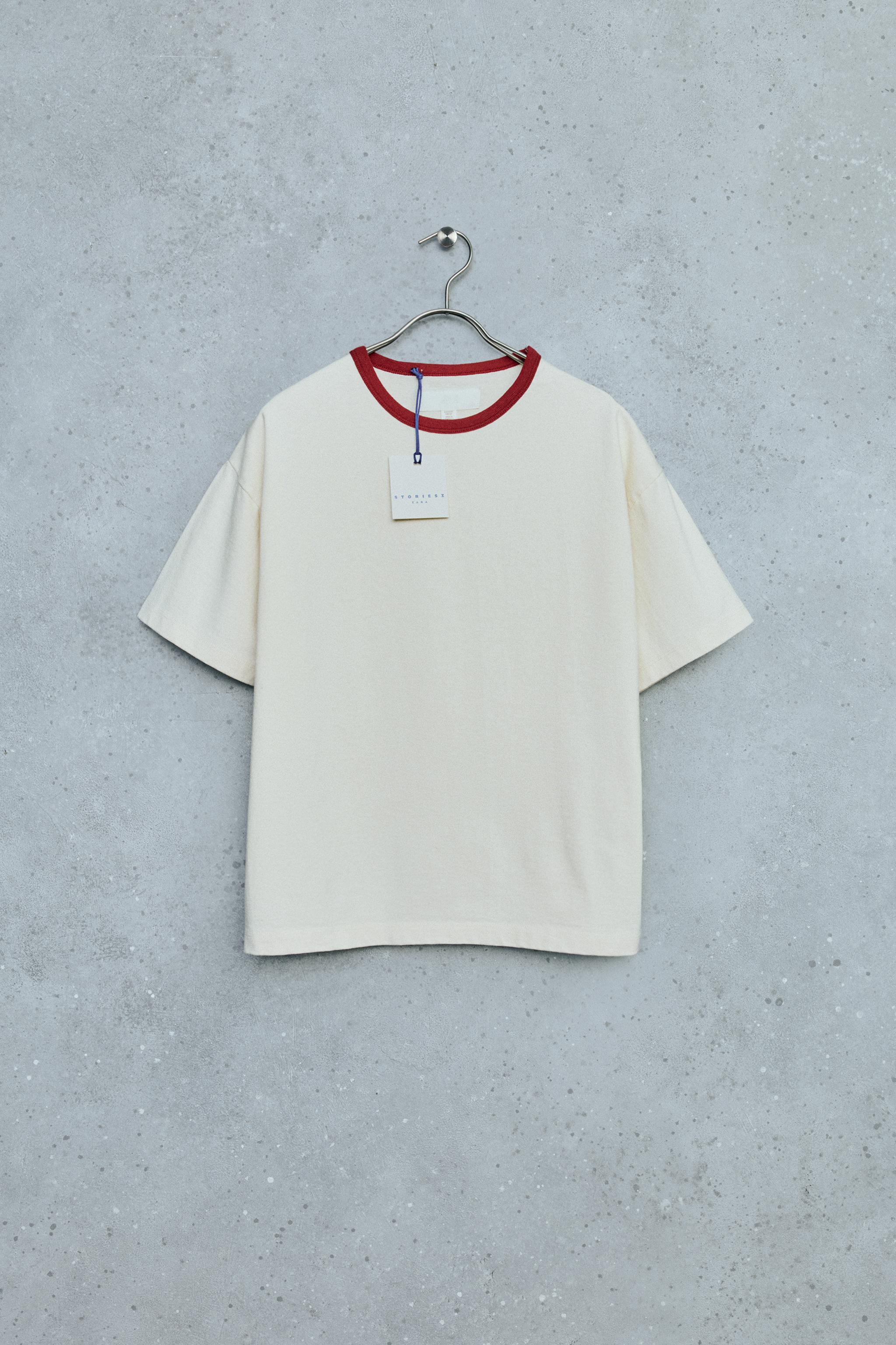 STORIESZ - CONTRAST NECK T-SHIRT — Ecru / Navy
