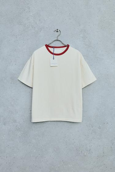 STORIESZ - CONTRAST NECK T-SHIRT — Ecru / Navy 1