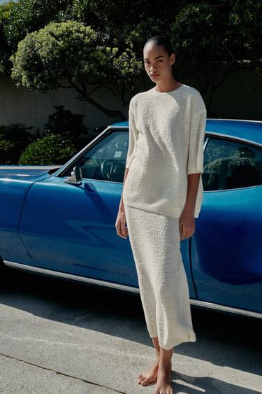 STRUCTURED KNIT PENCIL SKIRT - Ecru by Zara - Image 3