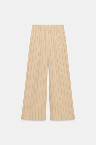 PANTALON LARGE À RAYURES ET TAILLE ÉLASTIQUE - Sable de Zara - Image 8
