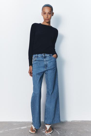 Zara ZW COLLECTION HIGH-WAISTED PALAZZO JEANS - Blue