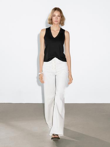 Zara Sleeveless mercerised cotton T-shirt - Black