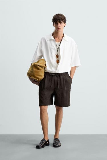 PLEATED FLOWING BERMUDA SHORTS - Brown by Zara