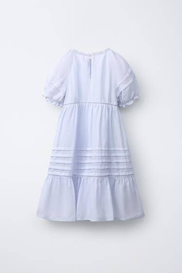 ROBE PLIS NERVURÉS ET DENTELLE 100% RAMIE - Bleu fluo de Zara - Image 1