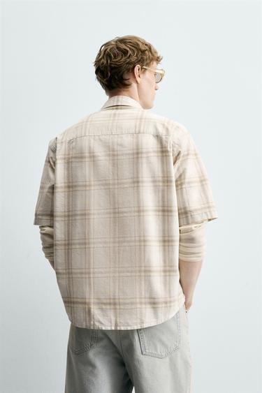 REGULAR FIT CHECK SHIRT - Sand by Zara - Image 2
