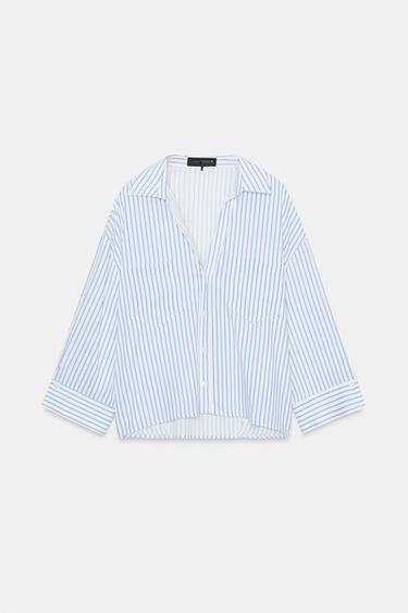 CAMISA FLUIDA CON LINO - Azul / Blanco de Zara