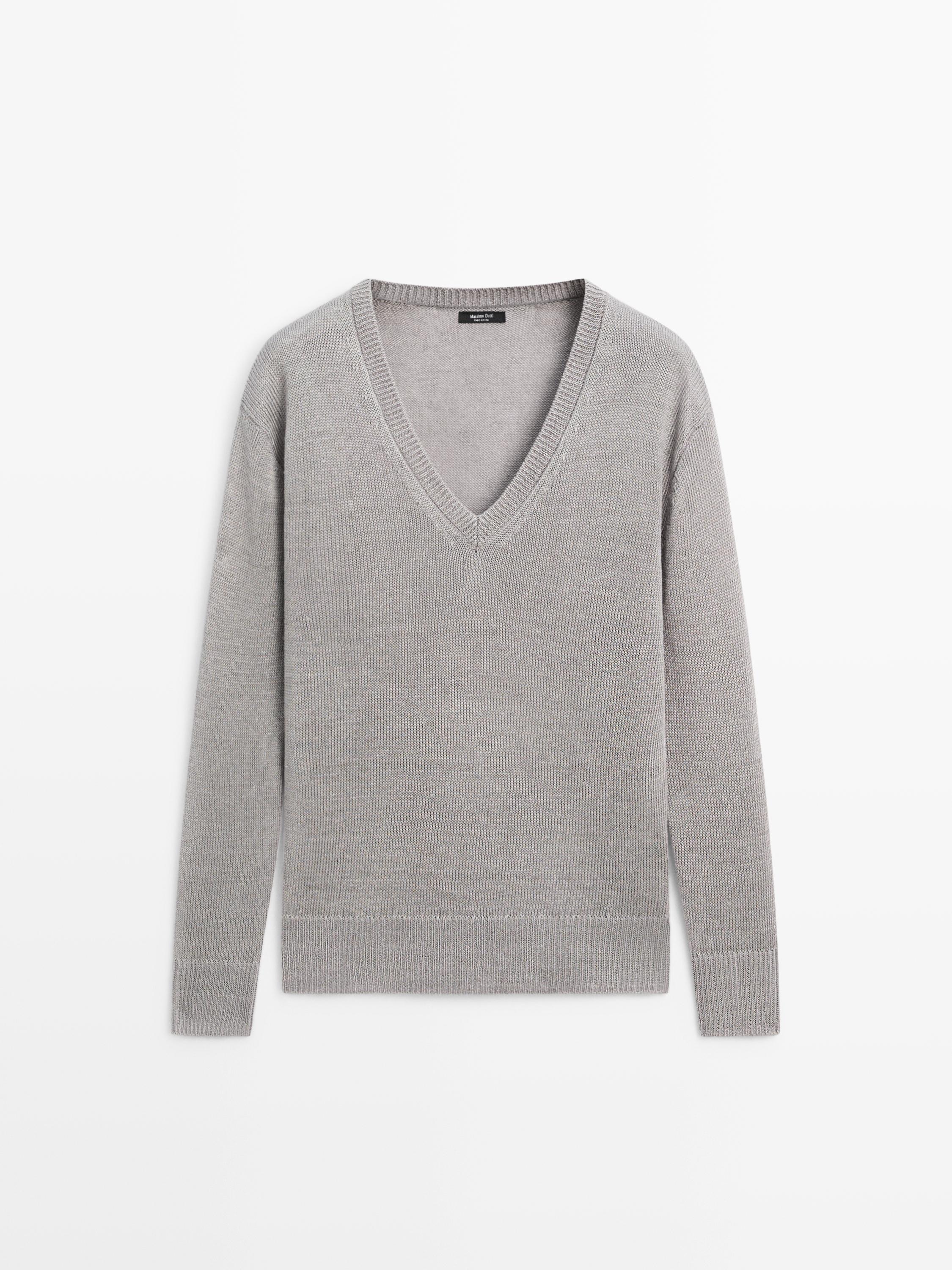 Pull en maille 100 % lin à col V