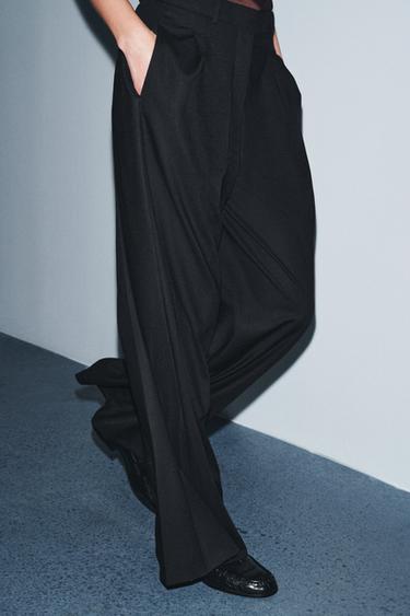 Zara ZW COLLECTION PLEATED WIDE LEG PANTS - Black - Image 0