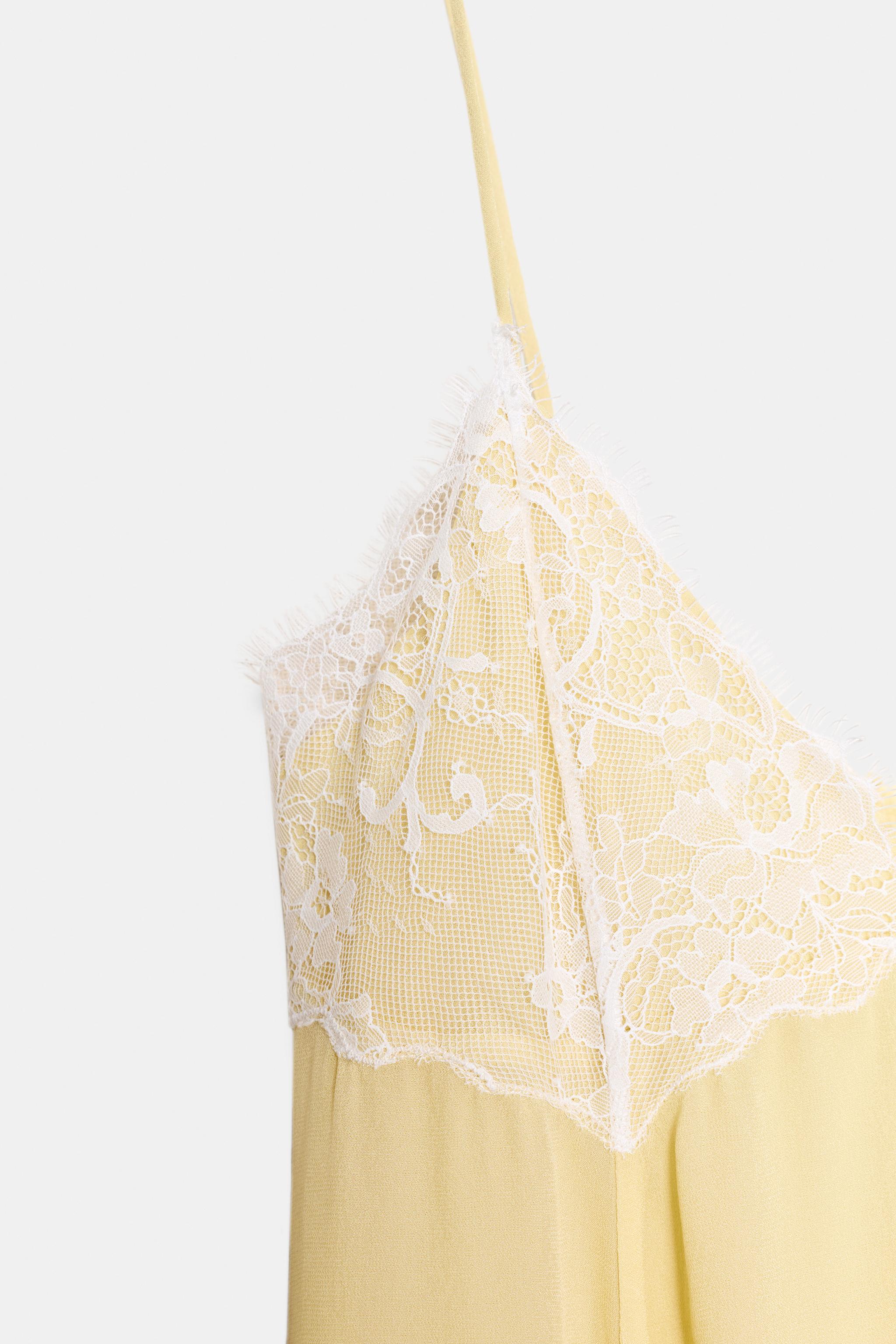 SHORT COMBINATION LACE DRESS - Light yellow | ZARA United States SHORT COMBINATION LACE DRESS - Light yellow | ZARA United States