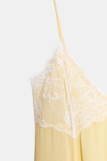 ROBE COURTE BIMATIÈRE EN DENTELLE - Jaune clair de Zara - Image 6