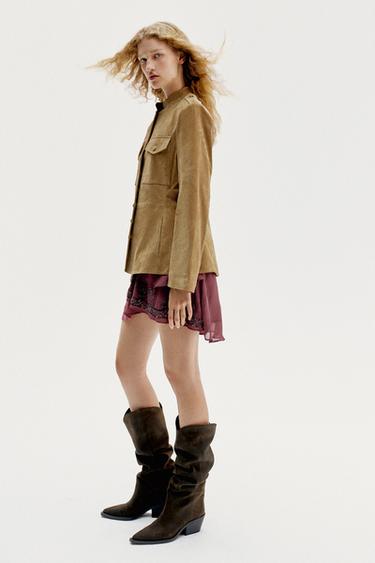 LEATHER COWBOY BOOTS - Khaki Green by Zara