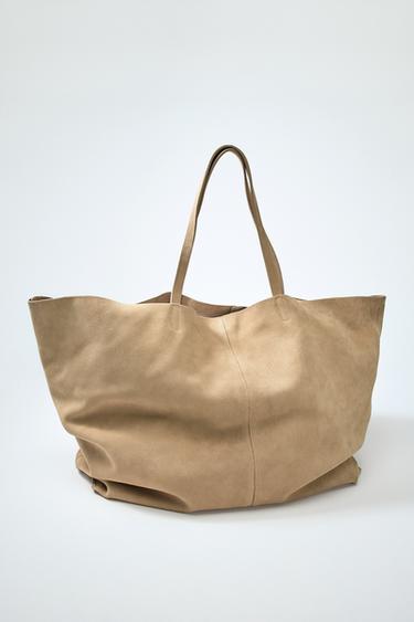 MAXI SPLIT SUEDE TOTE BAG - SAND/BROWN by Zara