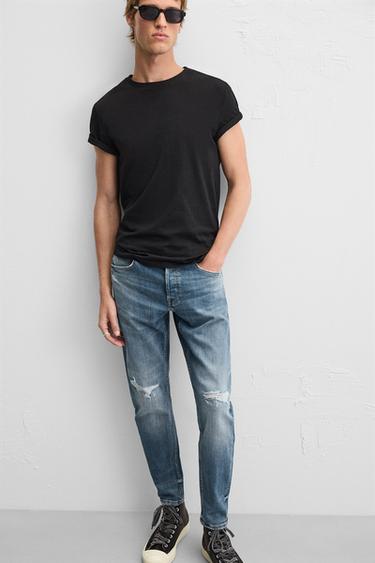 RIPPED SKINNY FIT JEANS - Mid-blue by Zara