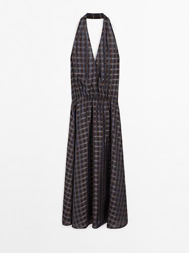 Zara Long printed halter neck flounce dress - Chocolate - Image 0