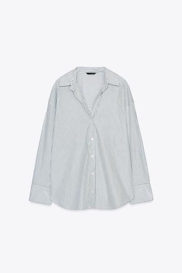 STRIPED SHIRT WITH SPARKLE - White / Green by Zara