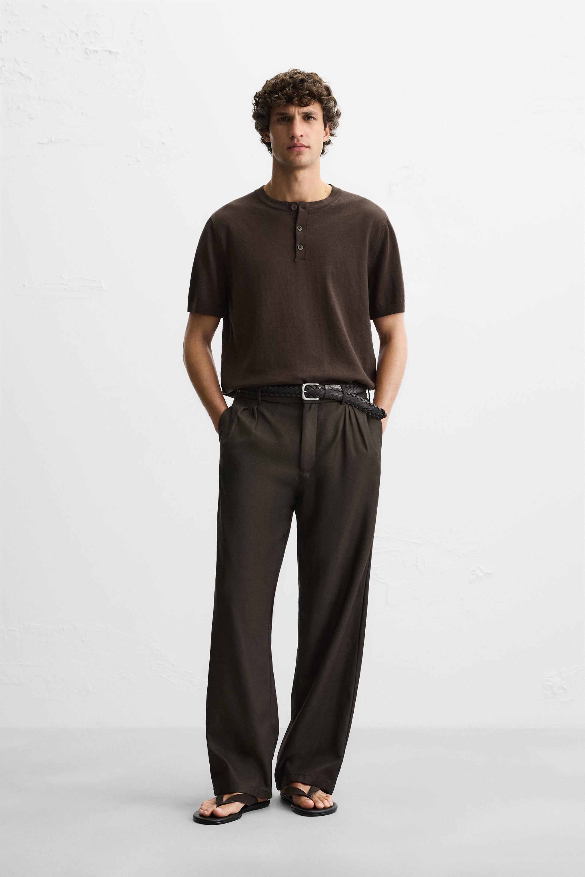 【ZARA】ダブルネックボタン付きＴシャツ 5039/417/401 ダブルネックボタン付きTシャツ - ネイビーブルー | ZARA Japan