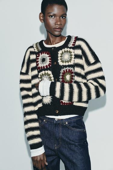 CHAQUETA PUNTO RAYAS CROCHET - Multicolor de Zara