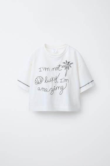 Zara EMBROIDERED T-SHIRT - Oyster-white