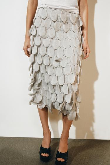 ZW COLLECTION BEADED MIDI SKIRT - Light grey by Zara