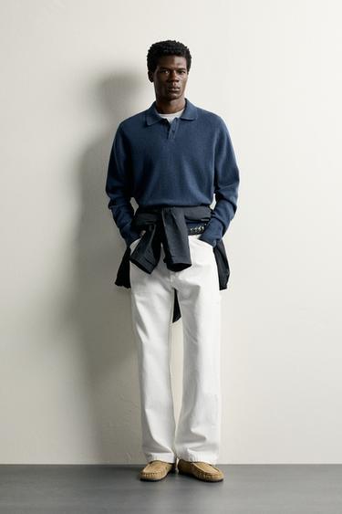 WOOL BLEND RELAXED FIT KNIT POLO SHIRT - Mid-blue by Zara