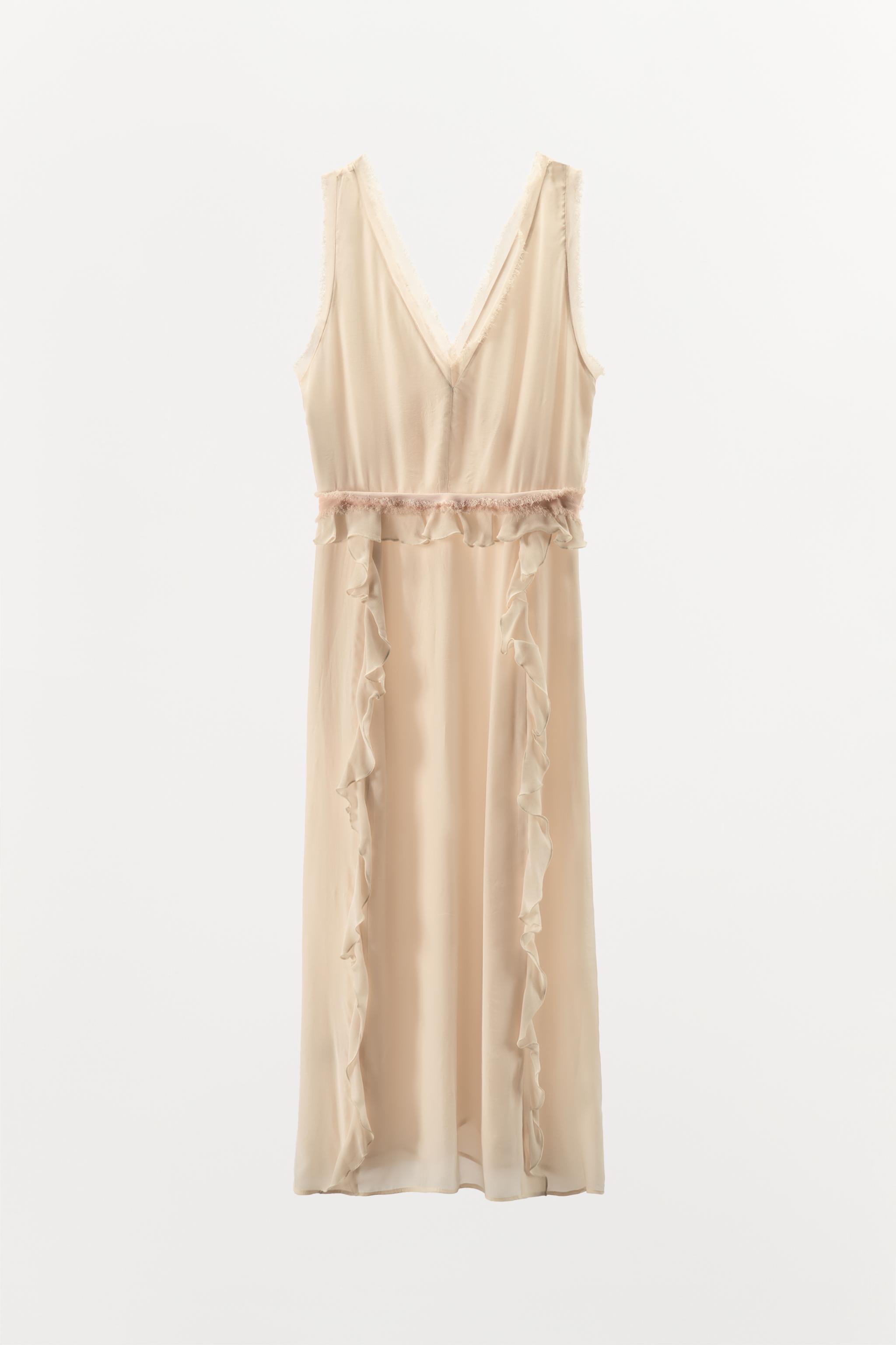 【ZARA】フリンジフリル付きミディワンピース 5107/502/746 スペイン発送 ZARA ラッフルフリンジミディドレス 今季新作