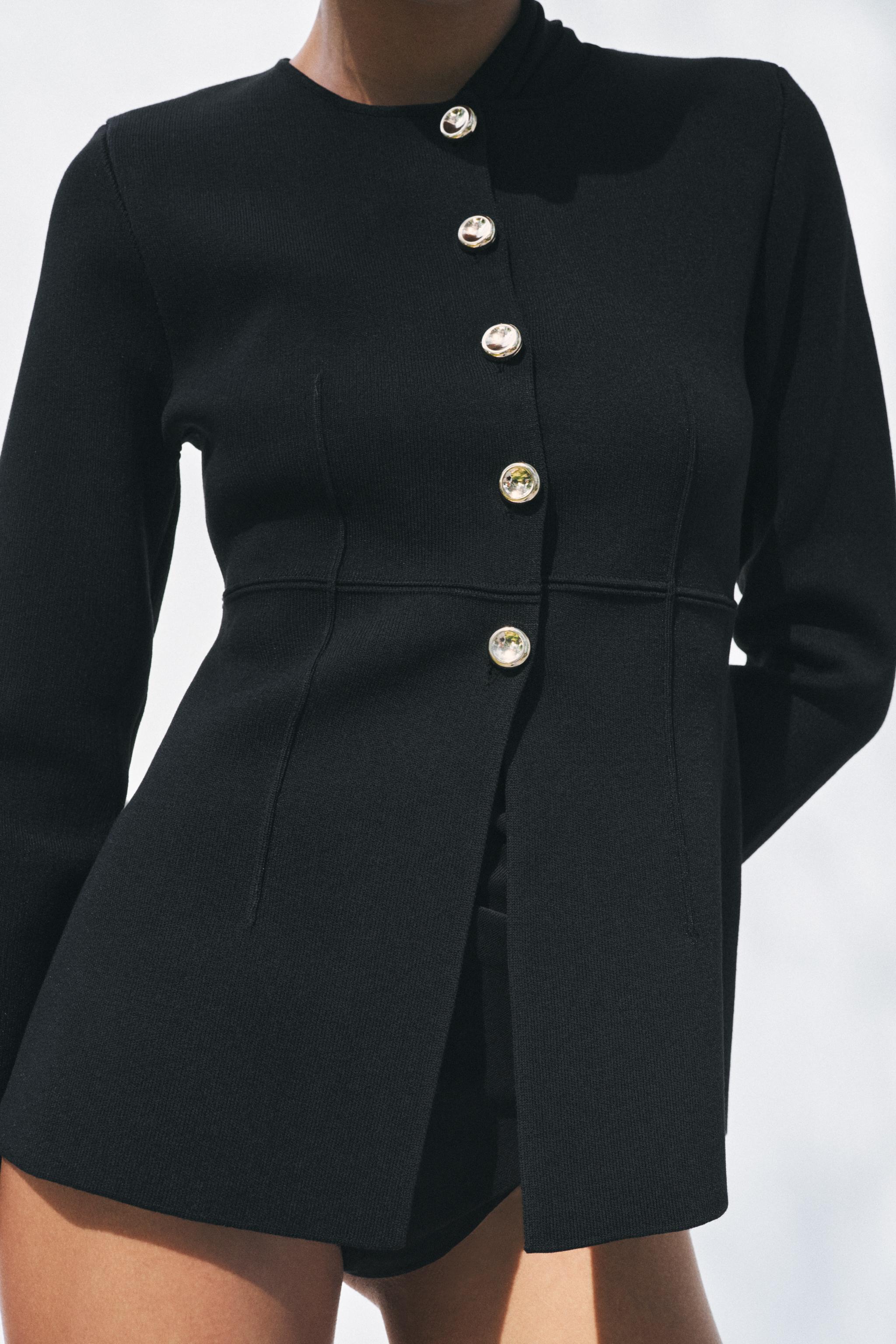 【ZARA】フィット感のあるロング丈ニットジャケット フィット感のあるロング丈ニットジャケット - ブラック | ZARA