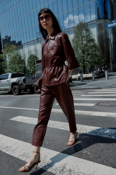 Zara FAUX LEATHER BLAZER - Maroon